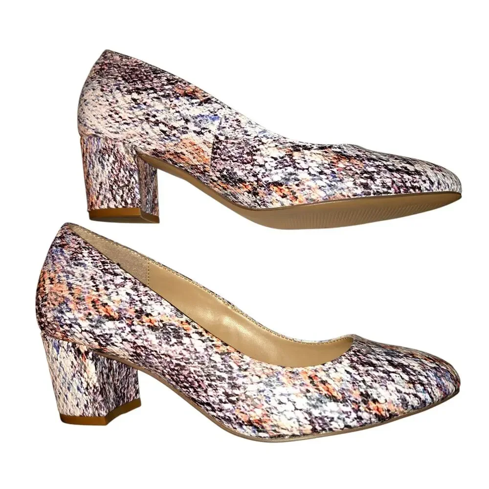 Just Fab 6.5 Pink Faux Snake Skin Pumps Women's 2 Inch High Heel Shoes 6 1/2 - Picture 3 of 8